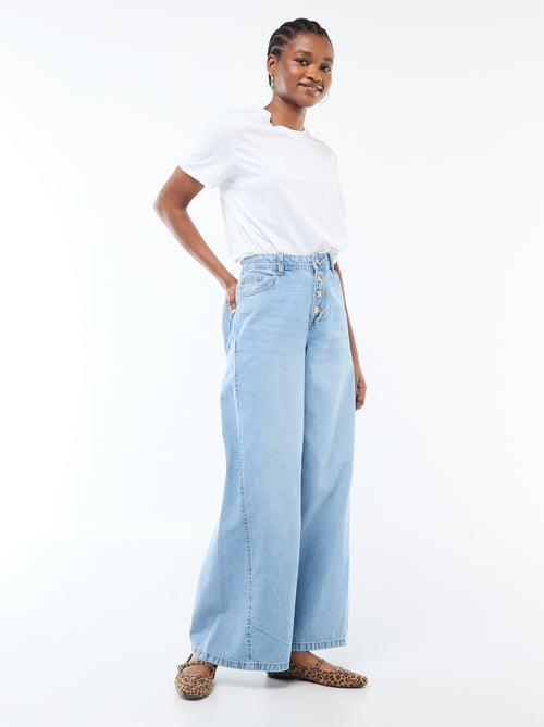 Pantalon denim palazzo avec détails - Kiabi