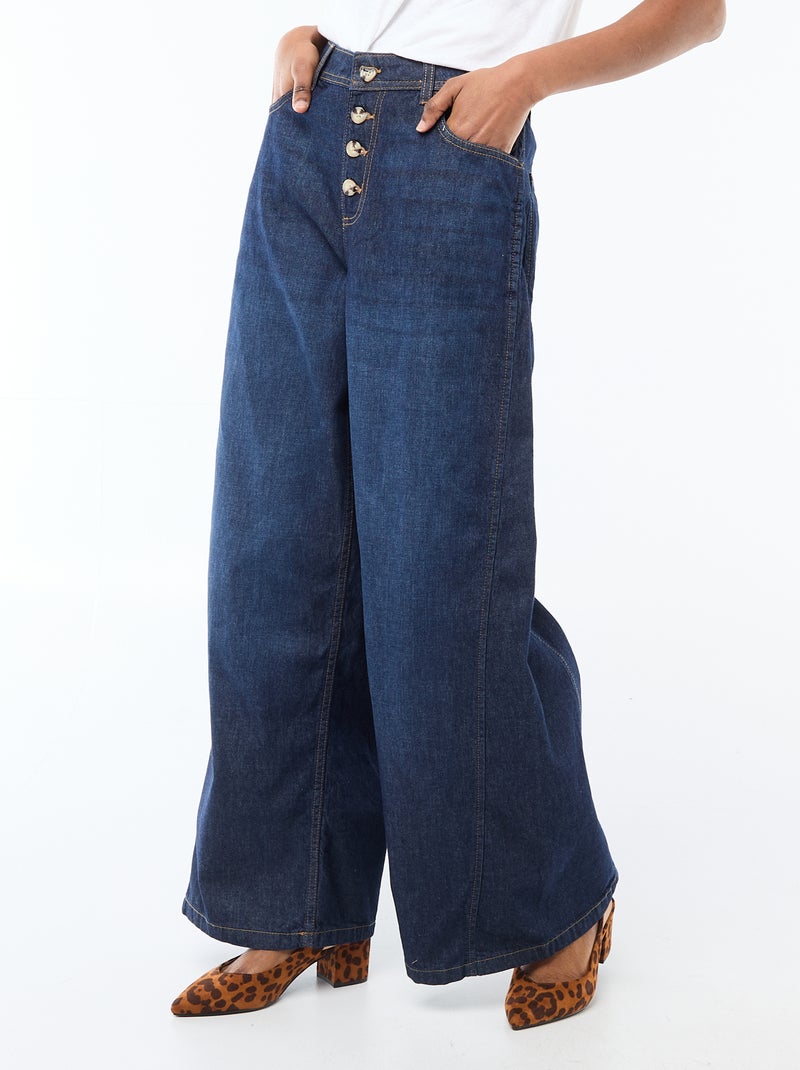 Pantalon denim palazzo avec détails Bleu - Kiabi