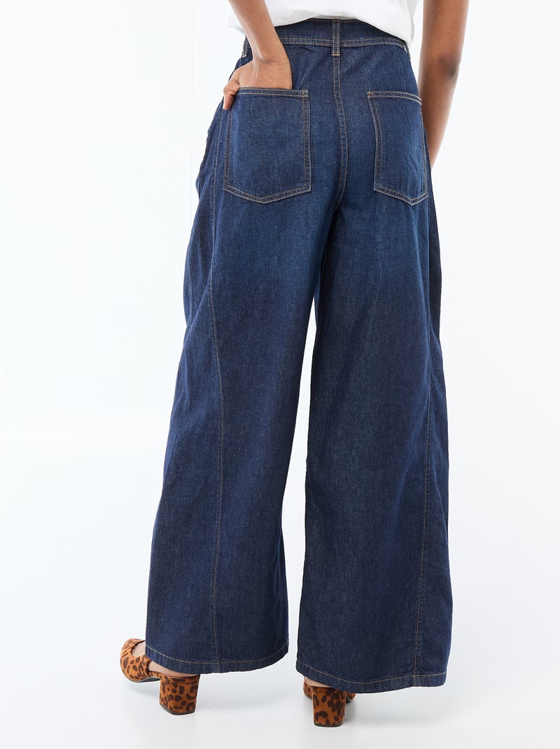 Pantalon denim palazzo avec détails Bleu - Kiabi