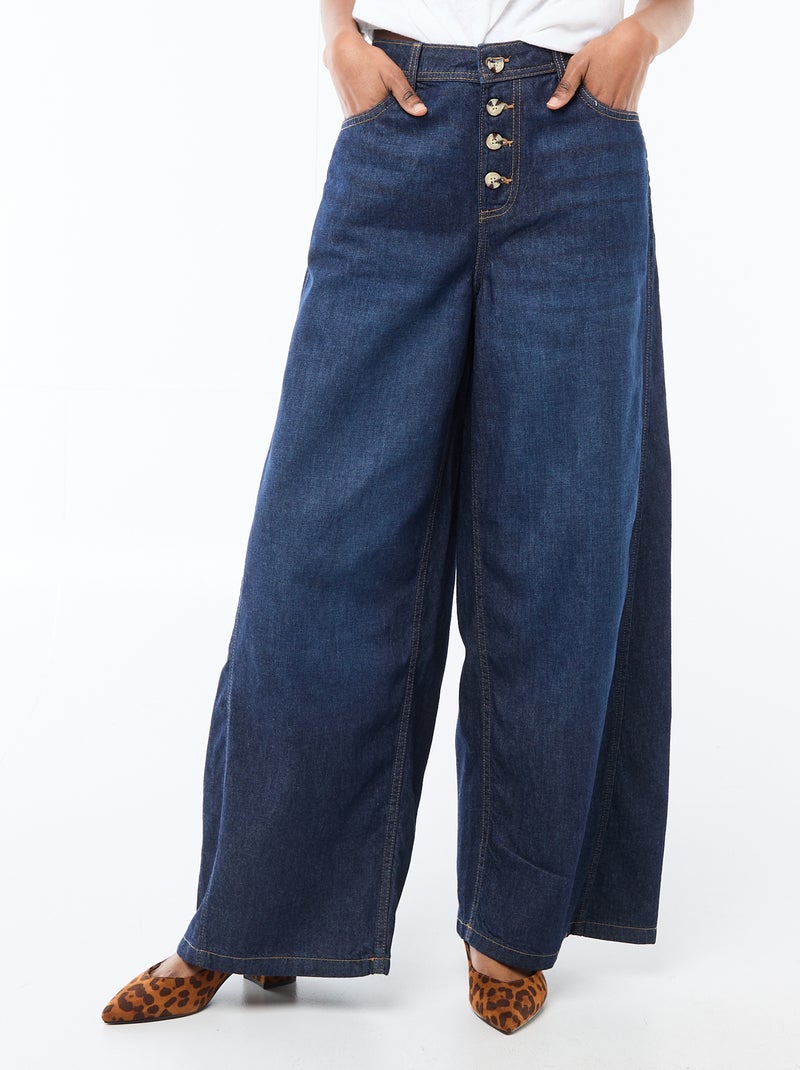Pantalon denim palazzo avec détails Bleu - Kiabi
