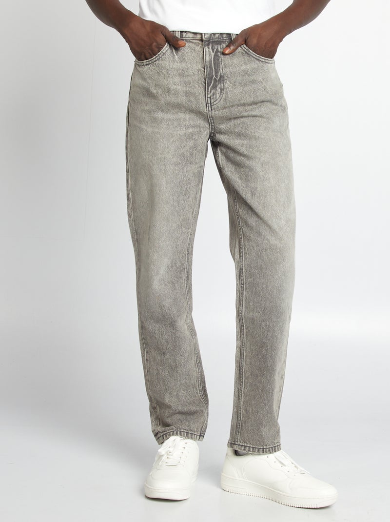 Pantalon denim straight 5 poches Gris - Kiabi