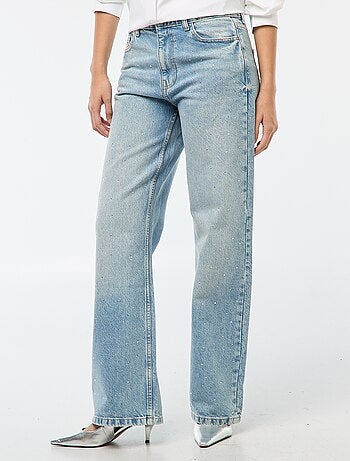Pantalon denim straight avec strass
