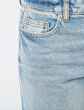 Pantalon denim straight avec strass