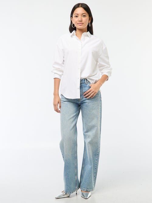 Pantalon denim straight avec strass - Kiabi