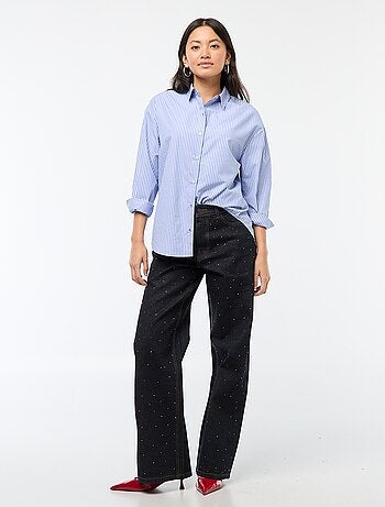 Pantalon denim straight avec strass