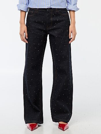 Pantalon denim straight avec strass