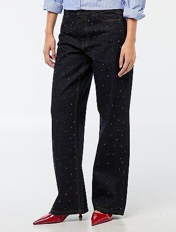 Pantalon denim straight avec strass