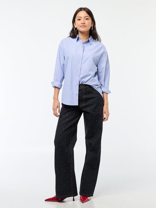 Pantalon denim straight avec strass - Kiabi