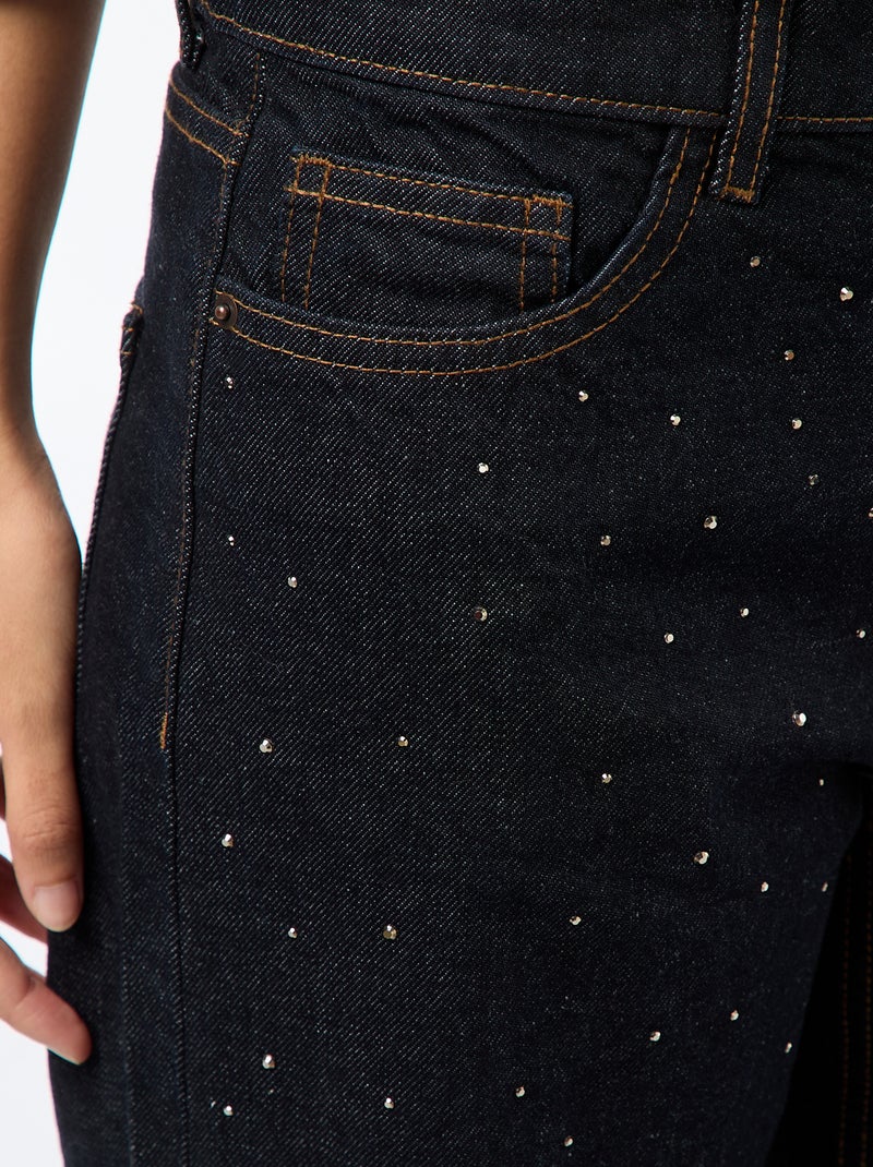 Pantalon denim straight avec strass Bleu - Kiabi