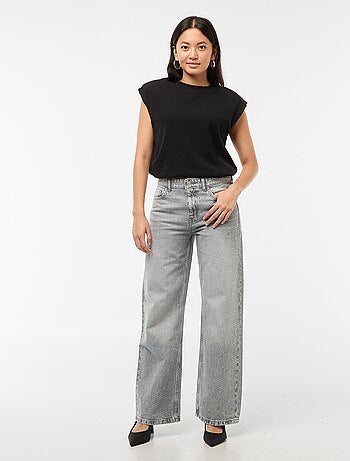 Pantalon denim straight avec strass