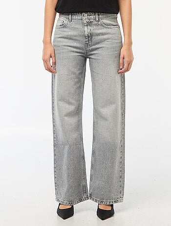 Pantalon denim straight avec strass
