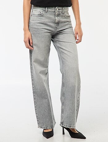 Pantalon denim straight avec strass
