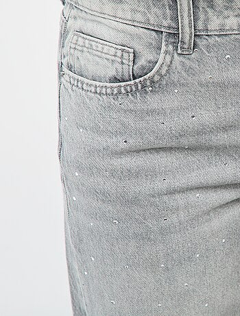 Pantalon denim straight avec strass