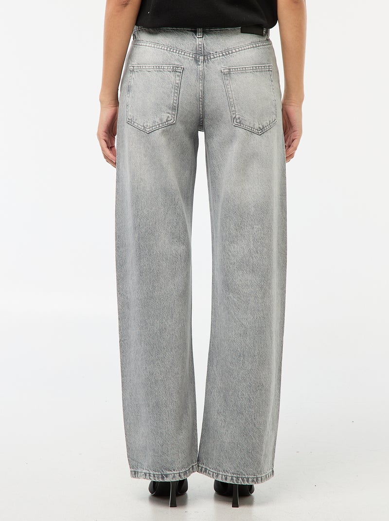 Pantalon denim straight avec strass Gris - Kiabi