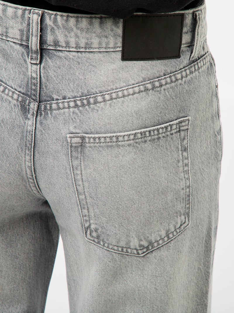 Pantalon denim straight avec strass Gris - Kiabi