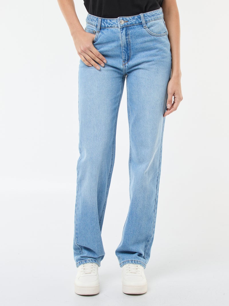 Pantalon denim straight en coton - L34 Bleu - Kiabi