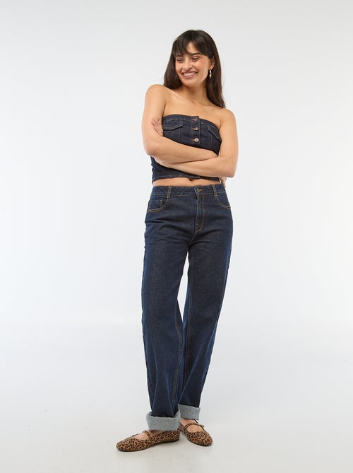 Pantalon denim straight en coton - L34 - Kiabi