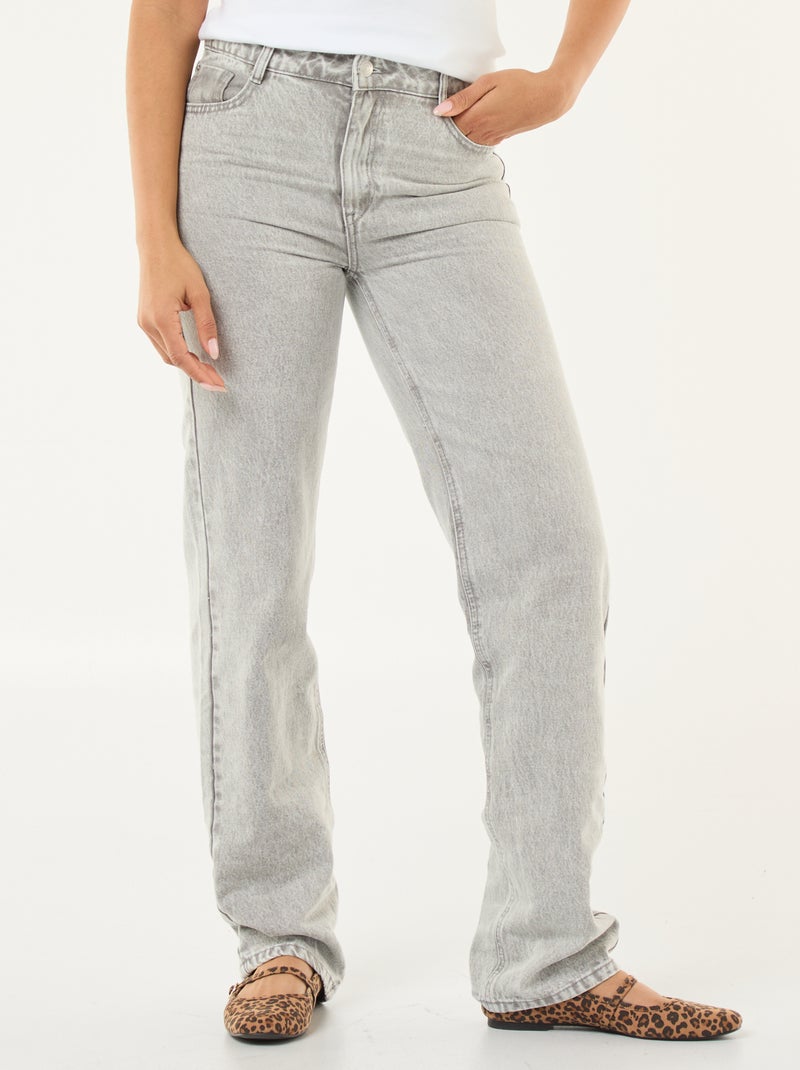 Pantalon denim straight en coton - L34 Gris - Kiabi