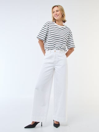 Pantalon denim taille haute et coupe large