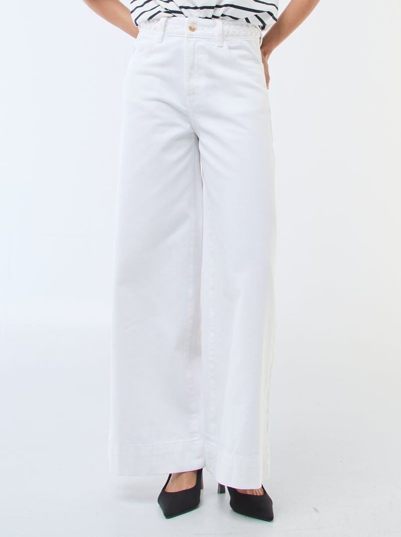 Pantalon denim taille haute et coupe large Blanc - Kiabi