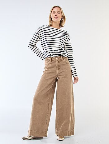 Pantalon denim taille haute et coupe large