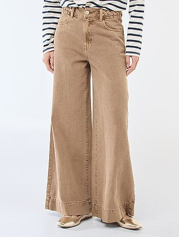 Pantalon denim taille haute et coupe large