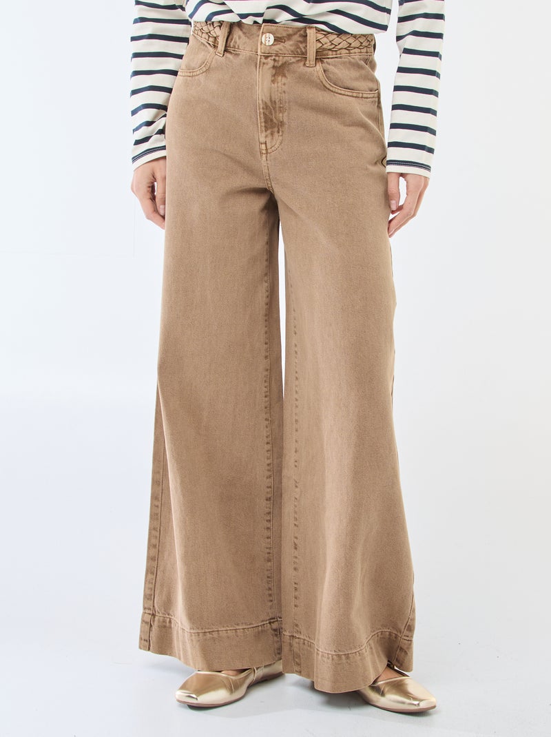 Pantalon denim taille haute et coupe large Marron - Kiabi