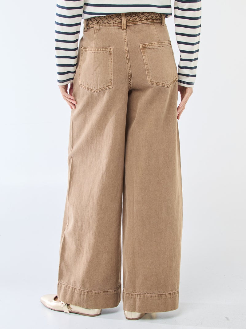 Pantalon denim taille haute et coupe large Marron - Kiabi