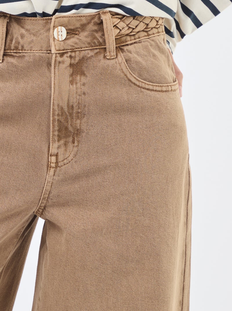 Pantalon denim taille haute et coupe large Marron - Kiabi