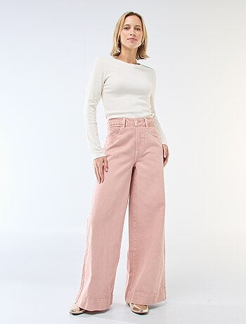 Pantalon denim taille haute et coupe large