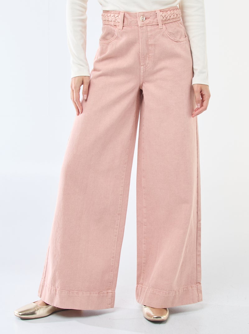 Pantalon denim taille haute et coupe large Rose - Kiabi