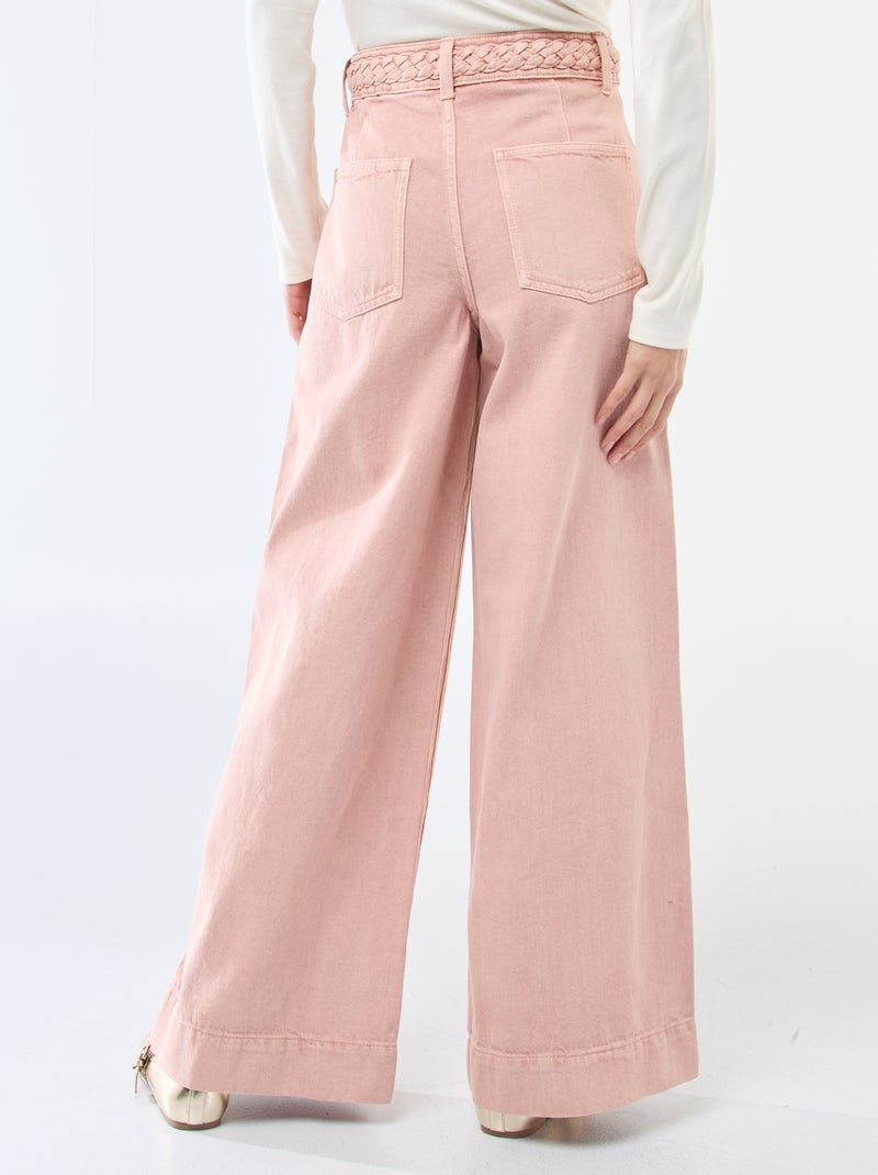 Pantalon denim taille haute et coupe large Rose - Kiabi