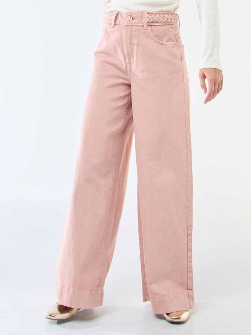 Pantalon denim taille haute et coupe large Rose - Kiabi