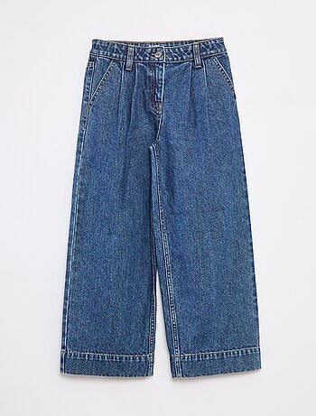 Pantalon denim wide effet plissé