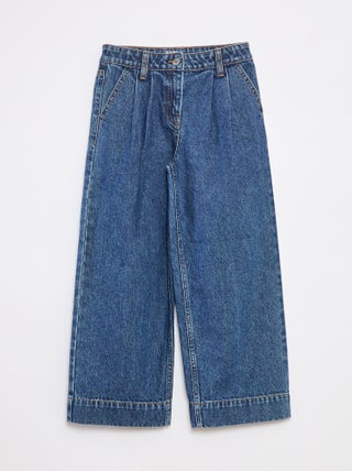 Pantalon denim wide effet plissé