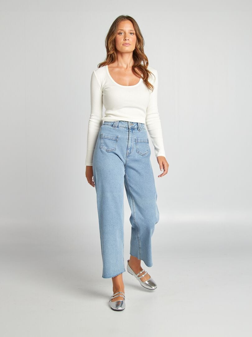 Pantalon denim wide leg - L28 Marine - Kiabi