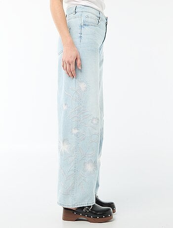Pantalon denim wide leg avec broderies