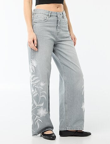 Pantalon denim wide leg avec broderies