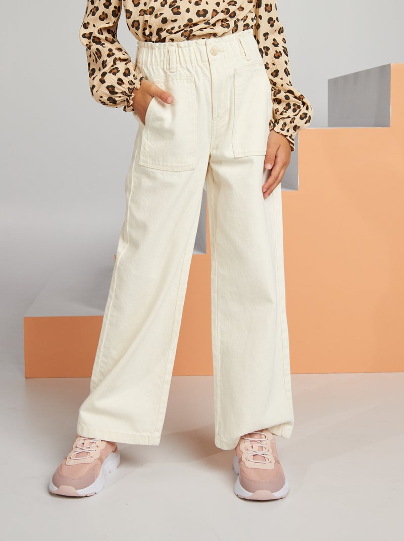 Pantalon denim wide leg Blanc - Kiabi