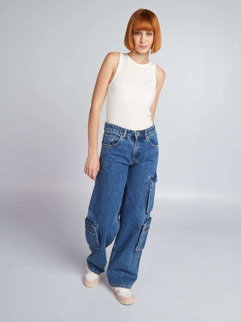 Pantalon denim wide leg Bleu - Kiabi
