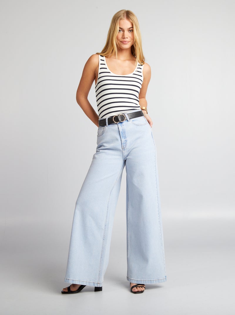 Pantalon denim wide leg cropped Bleu - Kiabi
