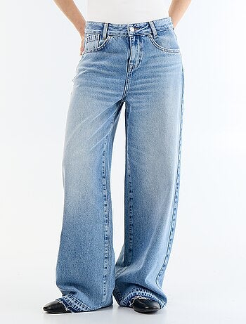 Pantalon denim wide leg effet délavé
