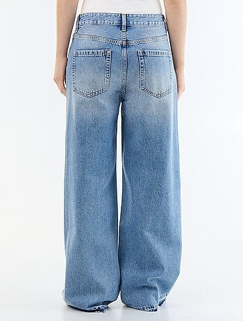 Pantalon denim wide leg effet délavé