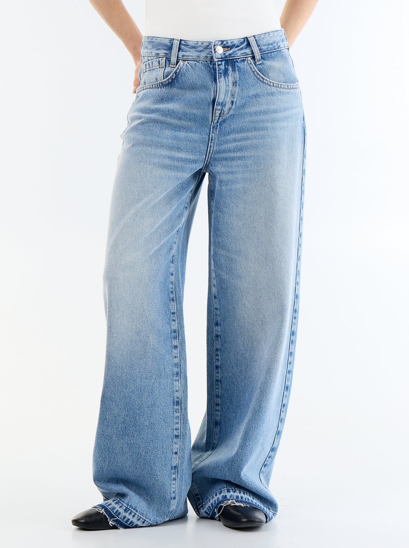 Pantalon denim wide leg effet délavé Bleu - Kiabi