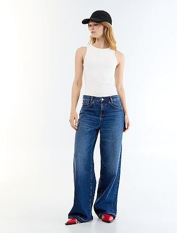 Pantalon denim wide leg effet délavé