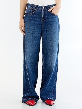 Pantalon denim wide leg effet délavé