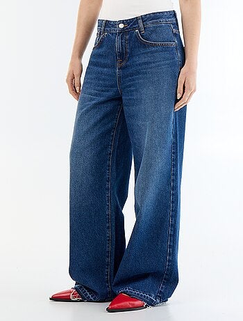 Pantalon denim wide leg effet délavé