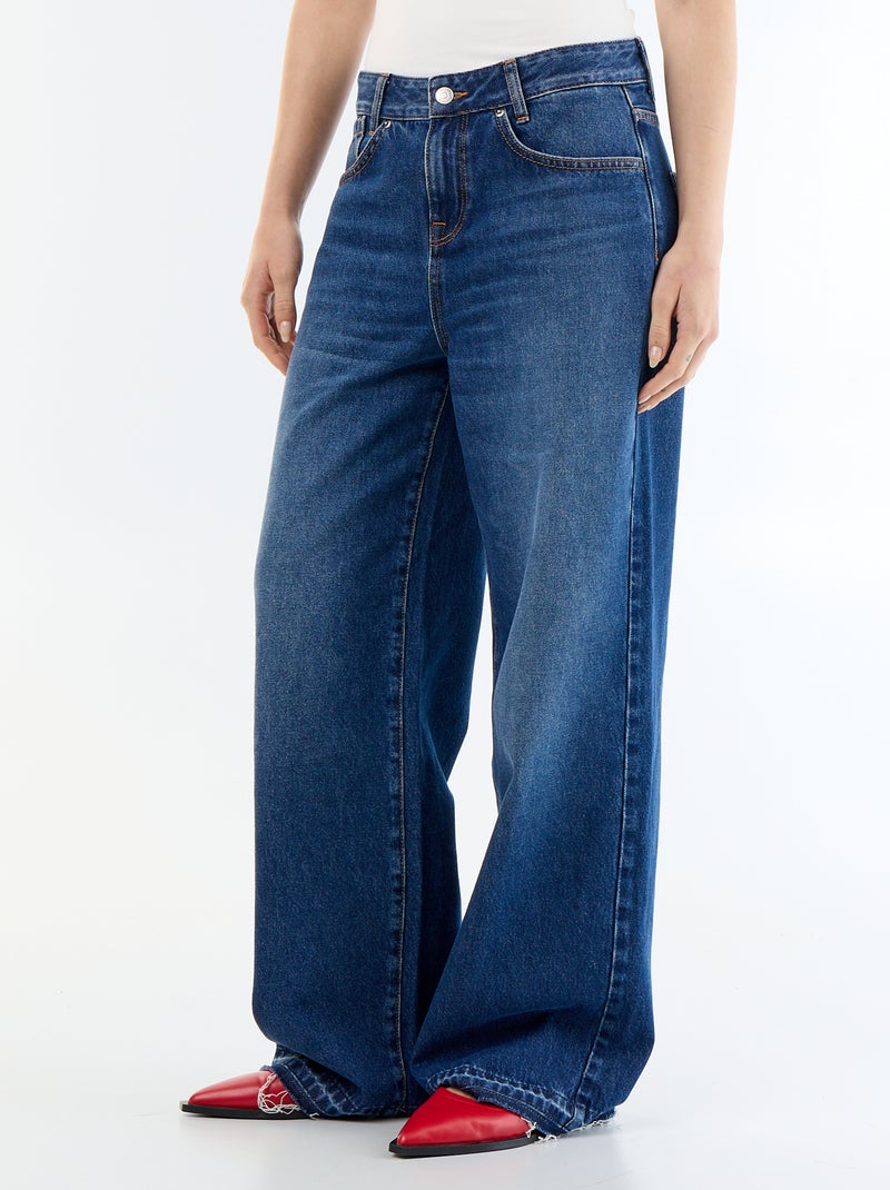 Pantalon denim wide leg effet délavé Bleu - Kiabi