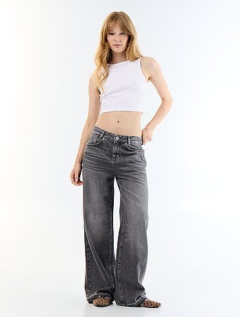 Pantalon denim wide leg effet délavé
