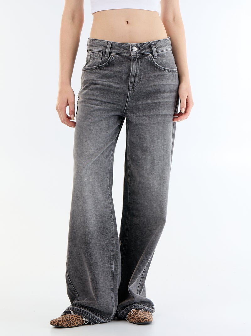 Pantalon denim wide leg effet délavé Gris - Kiabi